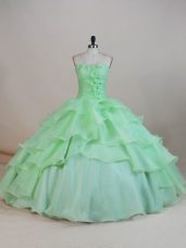 Amazing Sleeveless Lace Up Floor Length Ruffled Layers and Ruching and Hand Made Flower Sweet 16 Dress
