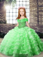Sleeveless Brush Train Beading and Ruffled Layers Pageant Dress