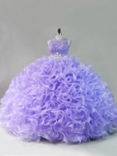 Lavender Sleeveless Beading Floor Length Sweet 16 Dresses