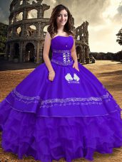 Stylish Sleeveless Lace Up Floor Length Embroidery and Ruffles Quinceanera Gown