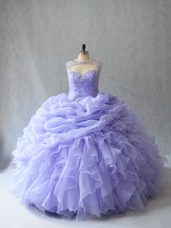 Affordable Sleeveless Brush Train Beading and Ruffles and Pick Ups Lace Up Vestidos de Quinceanera