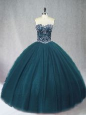 Cute Floor Length Peacock Green Sweet 16 Dress Sweetheart Sleeveless Lace Up