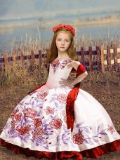White Off The Shoulder Lace Up Embroidery Girls Pageant Dresses Sleeveless