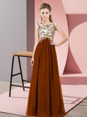 Chiffon Sleeveless Floor Length Quinceanera Dama Dress and Beading and Appliques