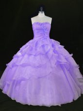 Lavender Sleeveless Floor Length Beading and Ruffles 15 Quinceanera Dress