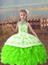 Customized Sleeveless Floor Length Beading and Embroidery and Ruffles Lace Up Pageant Gowns For Girls