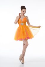 Ball Gowns Dress for Prom Orange Straps Tulle Sleeveless Mini Length Zipper