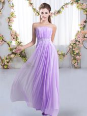 Fantastic Lavender Quinceanera Dama Dress Chiffon Sweep Train Sleeveless Beading