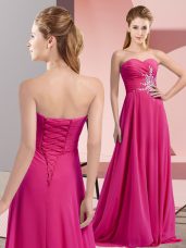 Fancy Fuchsia Sweetheart Lace Up Beading and Ruching Homecoming Dress Sleeveless