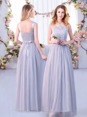 Floor Length Empire Sleeveless Grey Vestidos de Damas Side Zipper