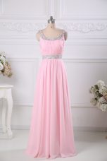 Enchanting Floor Length Empire Sleeveless Baby Pink Prom Gown Side Zipper