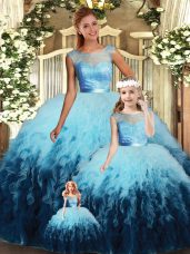 Eye-catching Scoop Sleeveless Backless Quince Ball Gowns Multi-color Tulle