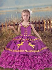 Ball Gowns Kids Formal Wear Fuchsia Straps Organza Sleeveless Floor Length Lace Up