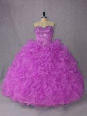 Sweetheart Sleeveless 15 Quinceanera Dress Floor Length Beading Lilac Organza