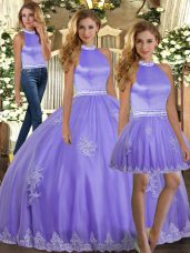 Appliques Quinceanera Dresses Lavender Backless Sleeveless Floor Length