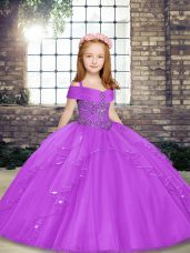 Fashion Tulle Straps Sleeveless Lace Up Beading Pageant Gowns in Lilac