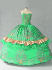 Green Lace Up 15 Quinceanera Dress Embroidery and Bowknot Sleeveless Floor Length