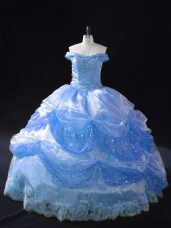 Excellent Blue Ball Gowns Beading and Appliques Sweet 16 Quinceanera Dress Lace Up Organza Sleeveless Floor Length