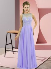 Lavender Sleeveless Floor Length Beading Zipper Prom Gown