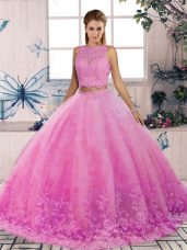 Sumptuous Sleeveless Sweep Train Lace Backless 15 Quinceanera Dress