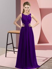 Glorious Floor Length Zipper Dama Dress Purple for Wedding Party with Beading and Appliques