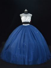 Ideal Navy Blue Lace Up 15 Quinceanera Dress Beading Sleeveless Floor Length