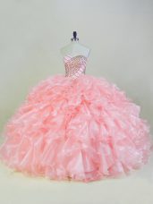 Latest Peach Sleeveless Beading and Ruffles Sweet 16 Dresses