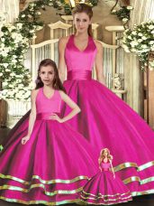 Fuchsia Sleeveless Ruffled Layers Quinceanera Gown