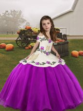 Amazing Ball Gowns Pageant Gowns For Girls Purple Straps Organza Sleeveless Floor Length Lace Up