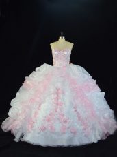 Top Selling Pink And White Sleeveless Beading and Pick Ups Floor Length Quinceanera Gown