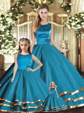 Decent Floor Length Teal Sweet 16 Dress Tulle Sleeveless Ruffled Layers