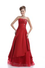 Fitting Red Lace Up Embroidery Sleeveless Floor Length