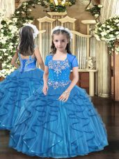 Straps Sleeveless Lace Up Little Girls Pageant Dress Wholesale Baby Blue Tulle
