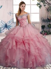 Off The Shoulder Sleeveless Organza 15th Birthday Dress Beading and Ruffles Lace Up