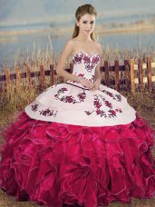 Sweetheart Sleeveless Lace Up Quinceanera Gowns Fuchsia Organza