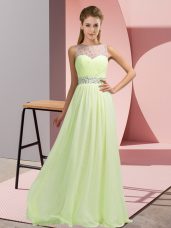 Dramatic Floor Length Yellow Green Prom Dress Scoop Sleeveless Backless