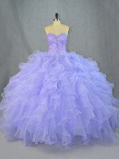 Lavender Lace Up Sweetheart Beading and Ruffles Quinceanera Dress Organza Sleeveless