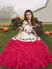 Organza Sleeveless Floor Length Kids Pageant Dress and Embroidery and Ruffles