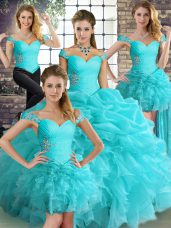 Sleeveless Beading and Ruffles and Pick Ups Lace Up Quinceanera Dress
