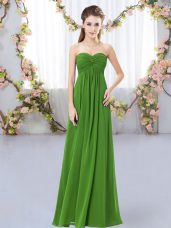 Green Chiffon Zipper Dama Dress for Quinceanera Sleeveless Floor Length Ruching