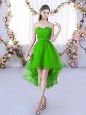 A-line Bridesmaid Dresses Green Sweetheart Tulle Sleeveless High Low Lace Up