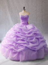 Amazing Lavender Lace Up Sweet 16 Dress Beading and Pick Ups Sleeveless Floor Length