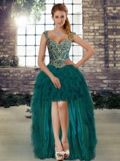 Vintage Dark Green Sleeveless Organza Lace Up Red Carpet Gowns for Prom and Party