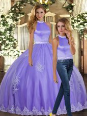 On Sale Lavender Quinceanera Gown Sweet 16 and Quinceanera with Appliques Halter Top Sleeveless Backless