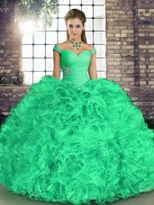 Custom Design Sleeveless Beading and Ruffles Lace Up Sweet 16 Dresses