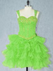 Custom Design Lace Up Prom Party Dress Beading and Ruffled Layers Sleeveless Mini Length