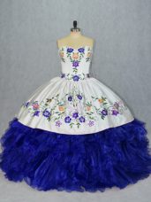 Pretty Royal Blue Ball Gowns Sweetheart Sleeveless Tulle Floor Length Lace Up Beading and Embroidery Sweet 16 Dresses