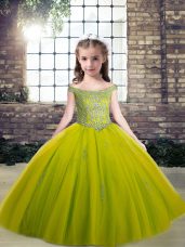 Elegant Floor Length Ball Gowns Sleeveless Olive Green Little Girl Pageant Dress Lace Up