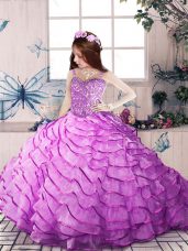 Enchanting Sleeveless Court Train Ruffled Layers Lace Up Kids Formal Wear