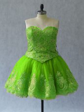 Exquisite Sleeveless Mini Length Appliques and Embroidery Lace Up Evening Dress with